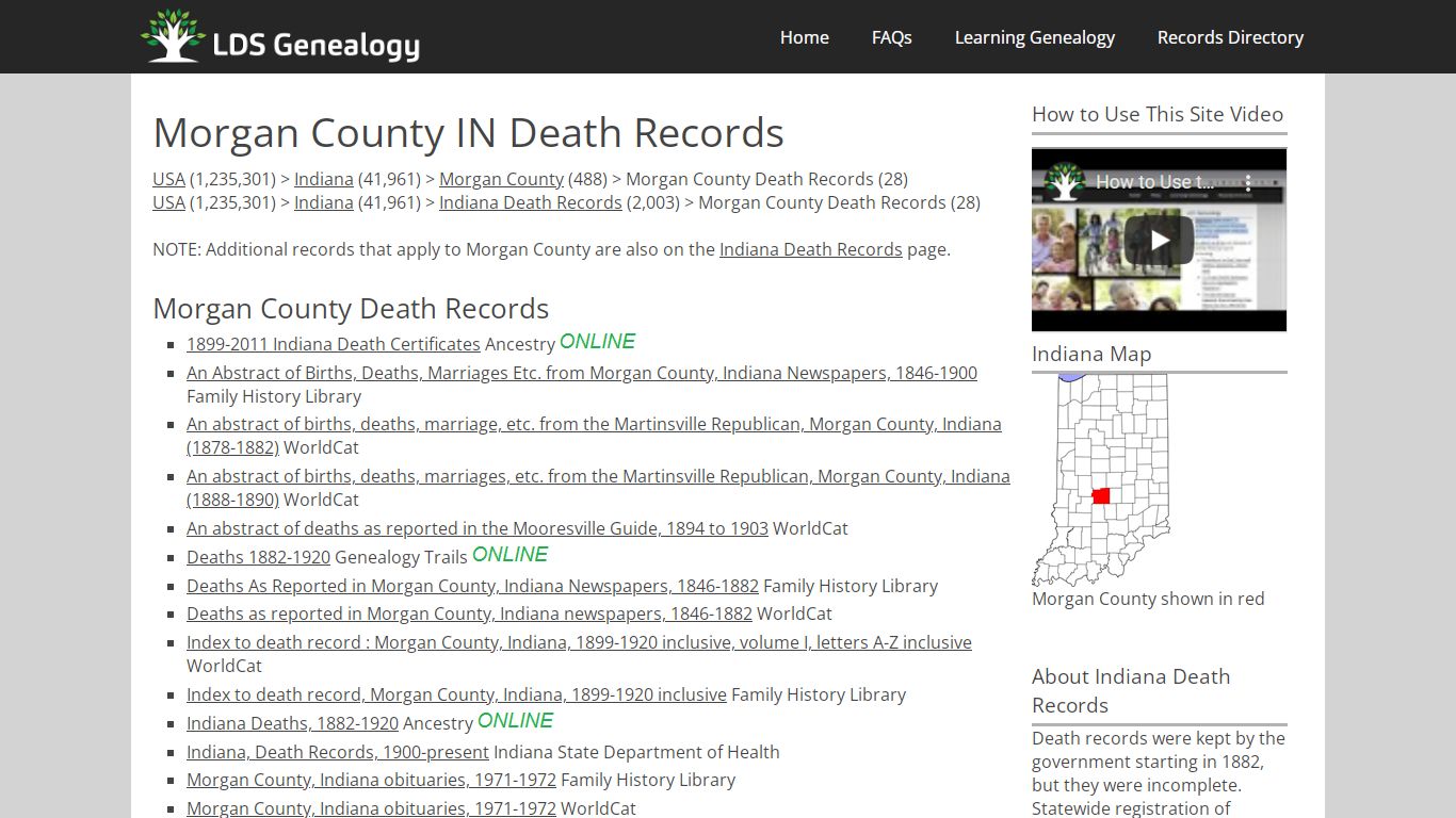 Morgan County IN Death Records - LDS Genealogy