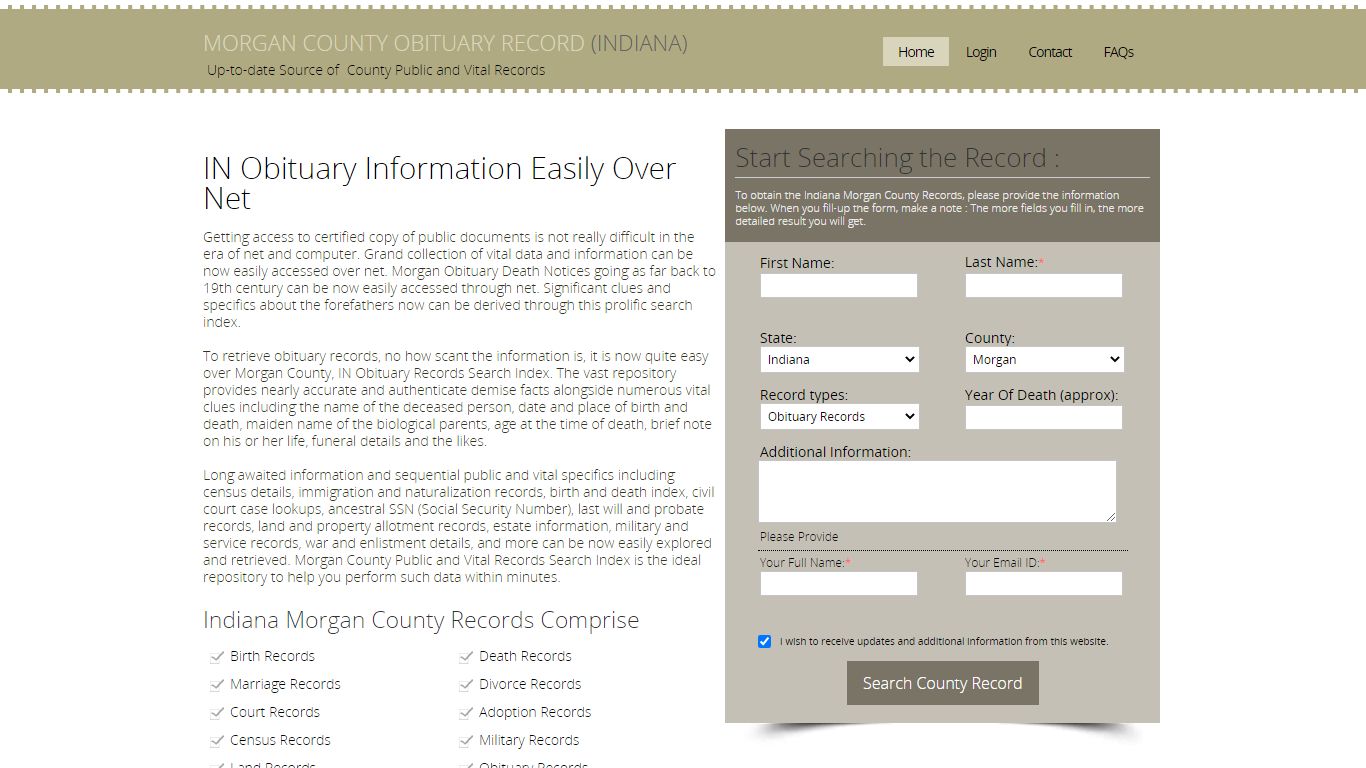 Morgan County, Indiana Obituary Death Notice Index